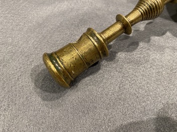 Two Flemish or Dutch knotted bronze candlesticks, 16th C.